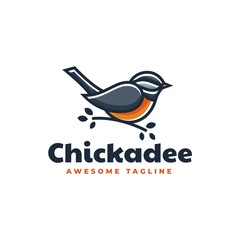 Vector Logo Illustration Chickadee Simple Mascot Style.