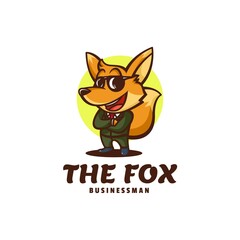 Vector Logo Illustration Businessman Fox Mascot Cartoon Style.