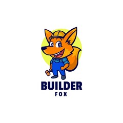 Vector Logo Illustration Builder Fox Mascot Cartoon Style.