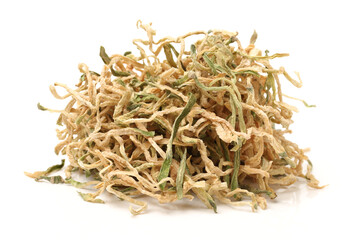 dried green radish slice on white background