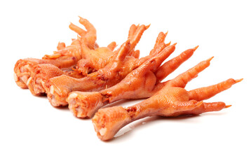 Cooking chicken feet on white background