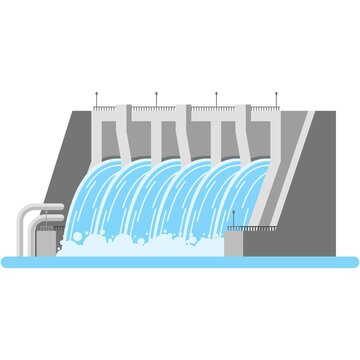 Hydroelectric dam water power station vector icon