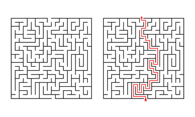Labyrinth game. Circle maze puzzle. Find the right way, path, or solution. Vector illustration.