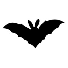 Graphic image of a black bat silhouette on a white background