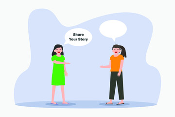 Sharing story vector concept: Two young teenagers sharing their story each other while standing together 