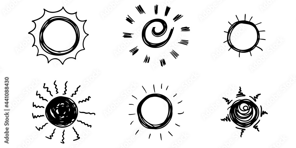 Wall mural set of doodle sun. design elements. vector illustration.