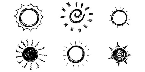 set of doodle sun. Design elements. vector illustration.