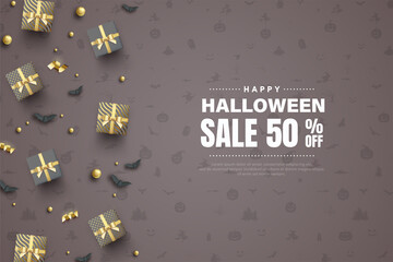 Halloween sale with multiple 3d gift boxes