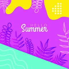 Fototapeta na wymiar Summer sale organic flat floral template for social media or square flyer. Summer banner with floral decoration set 