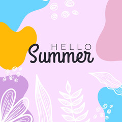 Summer sale organic flat floral template for social media or square flyer. Summer banner with floral decoration set 
