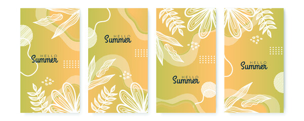 Fototapeta na wymiar Summer sale organic flat floral template for social media or square flyer. Summer banner with floral decoration set 