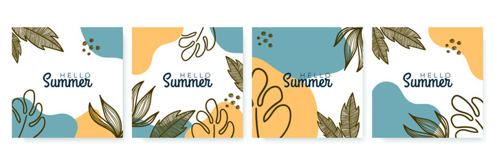 Summer sale organic flat floral template for social media or square flyer. Summer banner with floral decoration set 