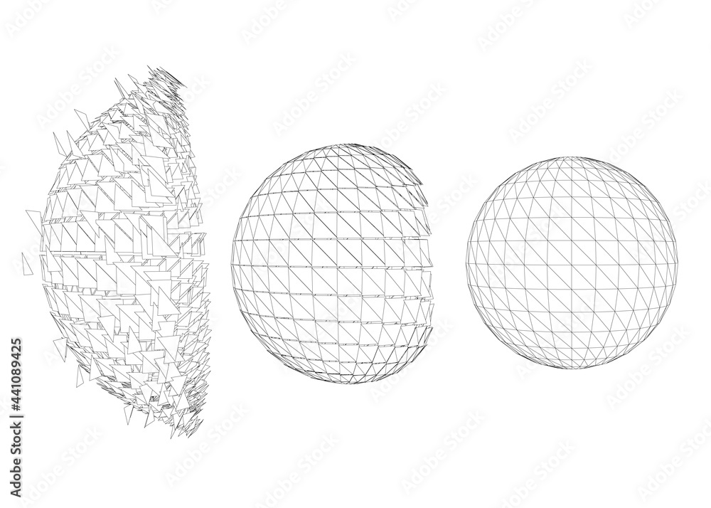Aufkleber contour with a sequence of exploding a sphere isolated on a white background. vector illustration