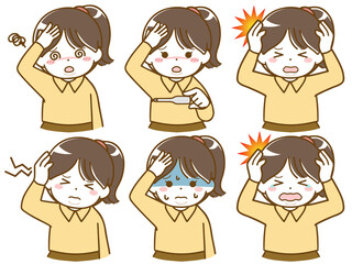 頭痛がしている太った少女