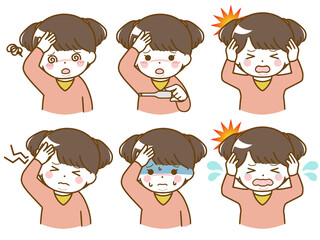 頭痛がしている太った幼い少女