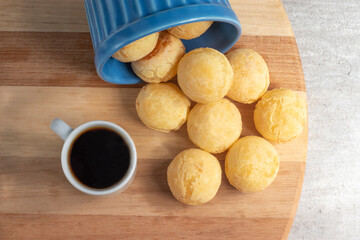 Cheese bread spread on cutting board, selective focus.