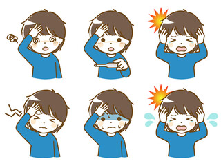 頭痛がしている幼い少年