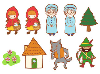 赤ずきんちゃんのイラスト登場人物セット