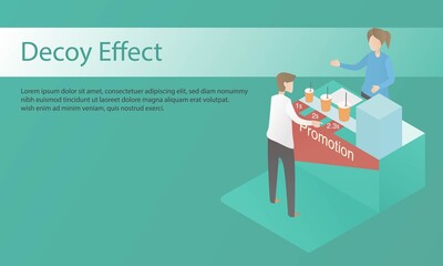 Decoy effect,Business pricing strategy,increase sales and profits,phenomenon whereby consumer change their preference between two options when presented with a third option,vector illustration.