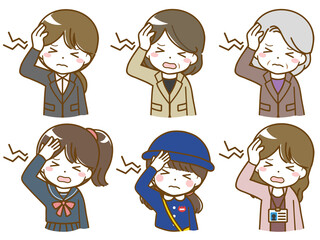 頭痛がしている色々な年代の女性たち