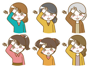 めまいのしている色々な年代の女性たち