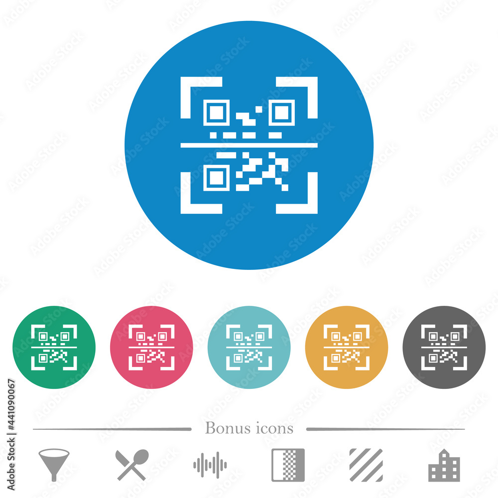 Poster qr code scanning flat round icons