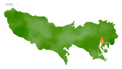 水彩風の地図　東京都　中央区
