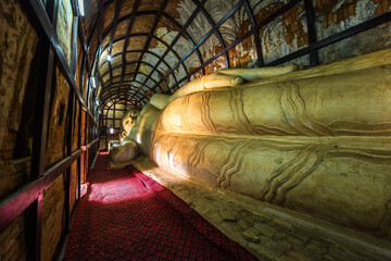 Grand reclining Buddha in temple, Bagan, Myanmar