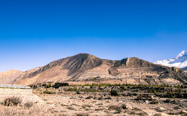 Fototapeta na wymiar Beautiful Landscape view of himalayan desert at Mustang, Nepal.