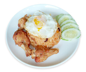 Fried Rice and Fried Chicken on a white background with a clipping path