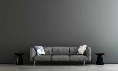 Living room decoration interior and black wall pattern background, 3D rendering