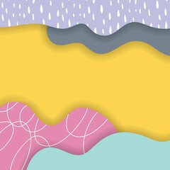 Abstract colorful paper cut with shadows background. Simple shapes, craft, decoration, handmade, wallpaper, cardboard, banner, waves. Vector illustration. 