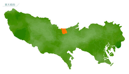 Obraz premium 水彩風の地図 東京都 東大和市