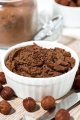 homemade chocolate nut paste, vertical closeup