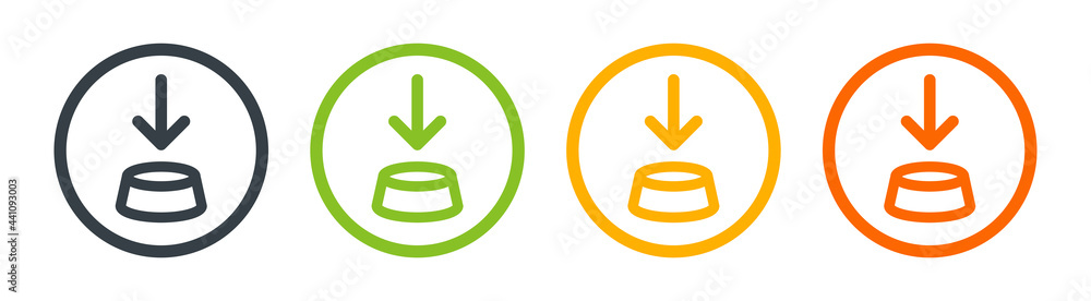 Poster Click here on button with arrow icon sign. Vector illustration