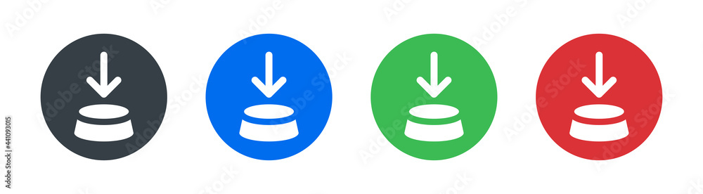 Poster arrow down pressing button icon. turn on or start symbol vector illustration