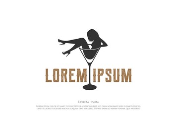 Sexy Hot Woman Lady Girl Female Silhouette Wine Glass Bar Night Dancer Club Logo Design Vector