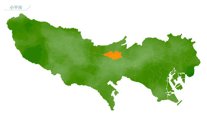 水彩風の地図　東京都　小平市