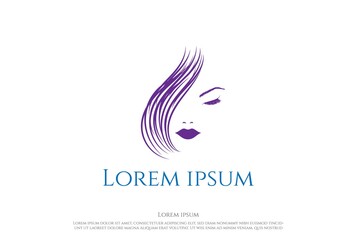 Pretty Beauty Woman Girl Lady Female Face Hair Salon Spa Cosmetic Logo Design Vector