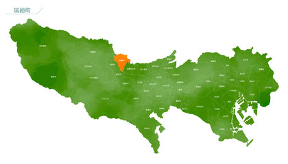 水彩風の地図　東京都　瑞穂町