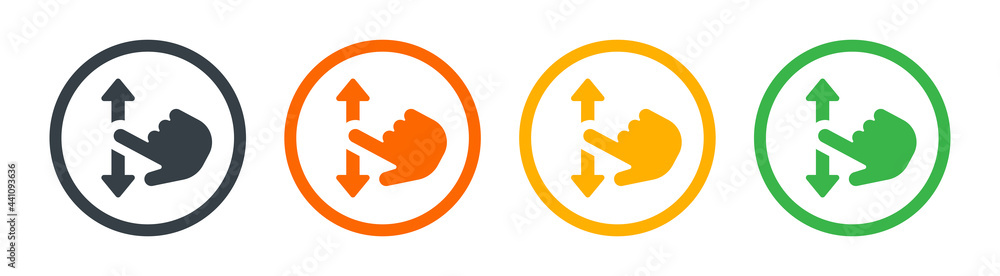 Poster two finger vertical scroll icon, gesture and hand, press sign, vector graphics illustration