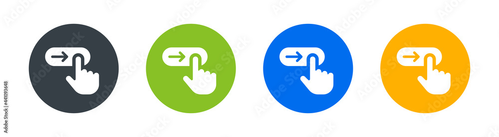 Poster Hand gesture slide for unlock icon. Switch arrow to the right button. Vector illustration.