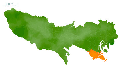 水彩風の地図　東京都　大田区