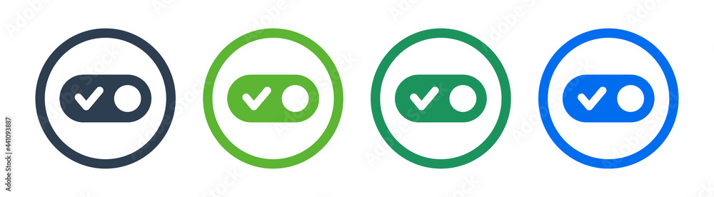 Poster Toggle switch on vector icon, Active position button isolated on white background.