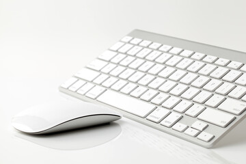 White computer mouse keyboard on white background