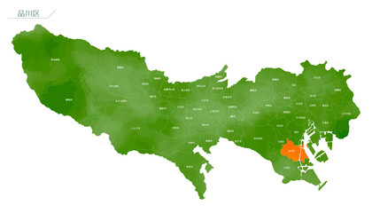 水彩風の地図　東京都　品川区