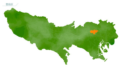 水彩風の地図　東京都　豊島区