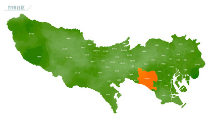 水彩風の地図　東京都　世田谷区
