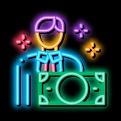 man gets money neon light sign vector. Glowing bright icon man gets money sign. transparent symbol illustration