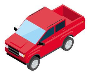 SUV車ピックアップトラック　アイソメトリックスの自動車のイラスト　3D立体イラスト白バック